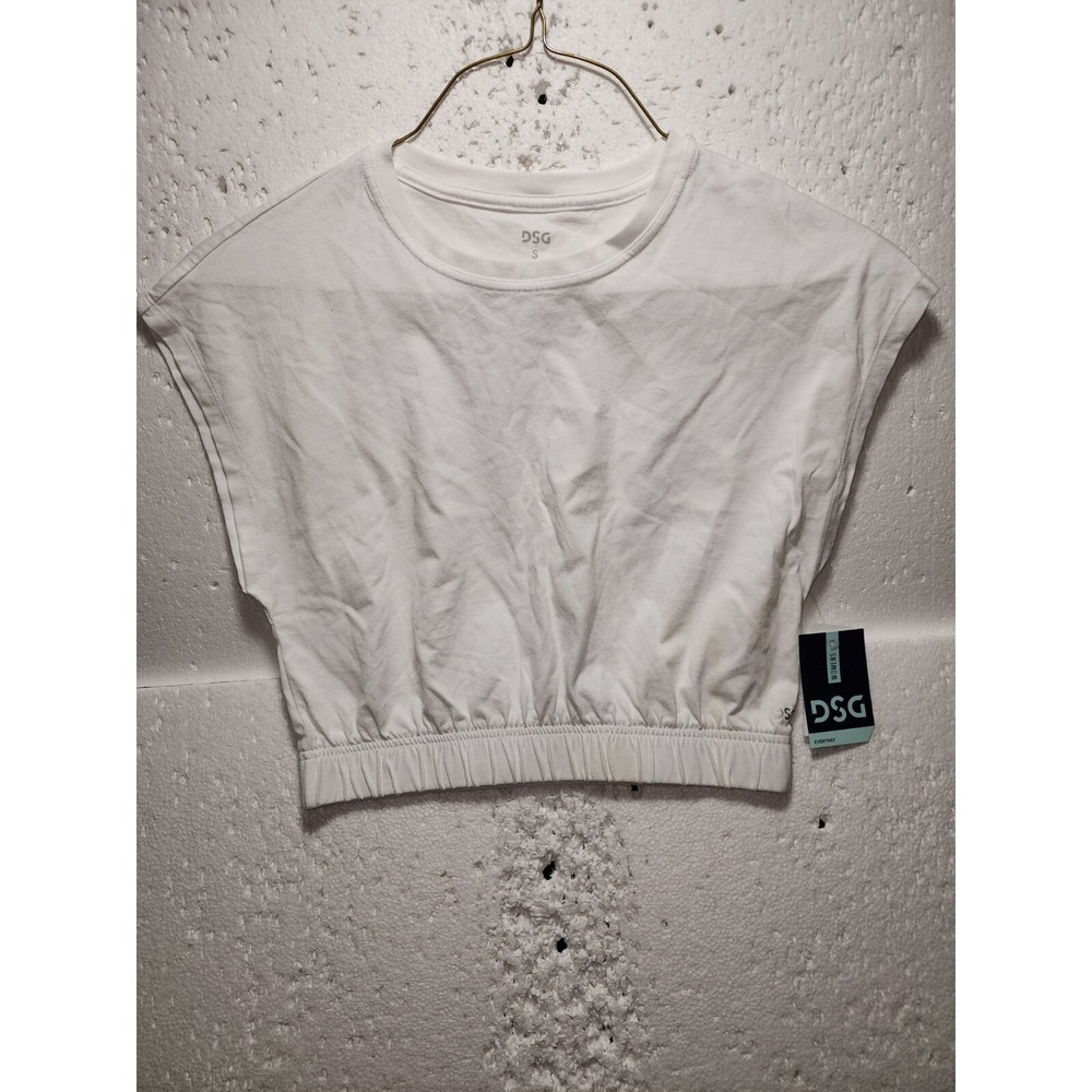 DSG Top Womens Small White Casual Sleeveless Shirt Cinched Hem NWT